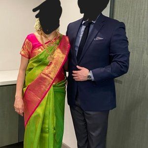 Lime green and magenta saree